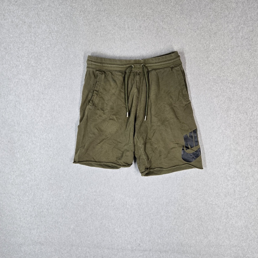 Nike Men Shorts M Green Sweat Logo Casual Pockets Drawstring